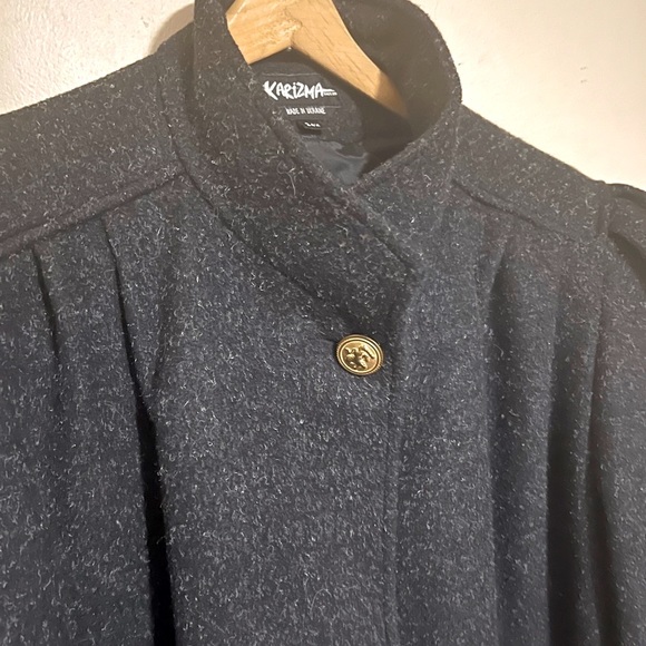 Vintage 80s Italian Wool Blend Pleated Hip Length Overcoat Blazer Plus 24W XXL - Picture 2 of 14